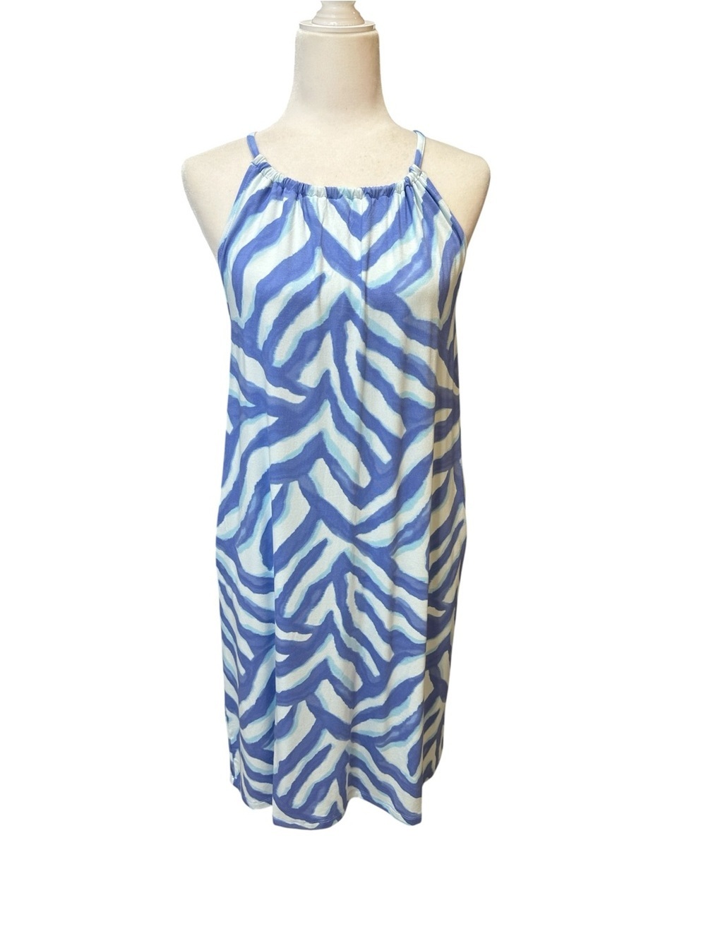 Time and Tru Blue & White Halter Dress with Pockets